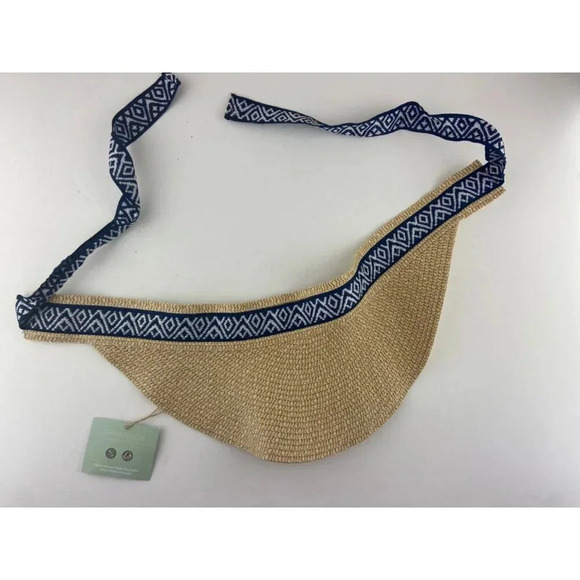 Sea & Grass x Fab Fit Fun Straw Visor with Navy Ribbon Adjustable New with Tags - Picture 7 of 8